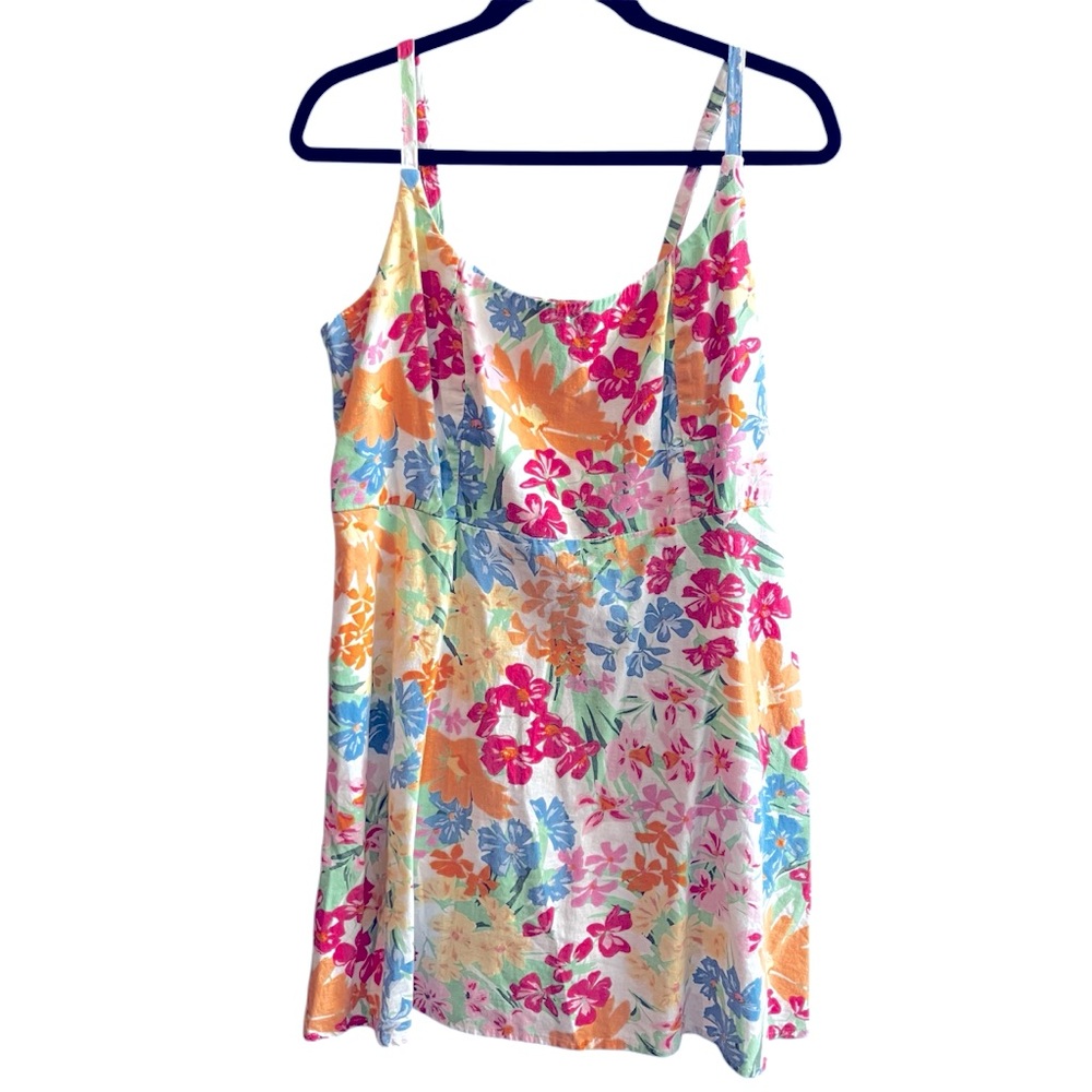 NEW Old Navy Floral Linen Blend Mini Dress Cami Sleeveless pockets size large L